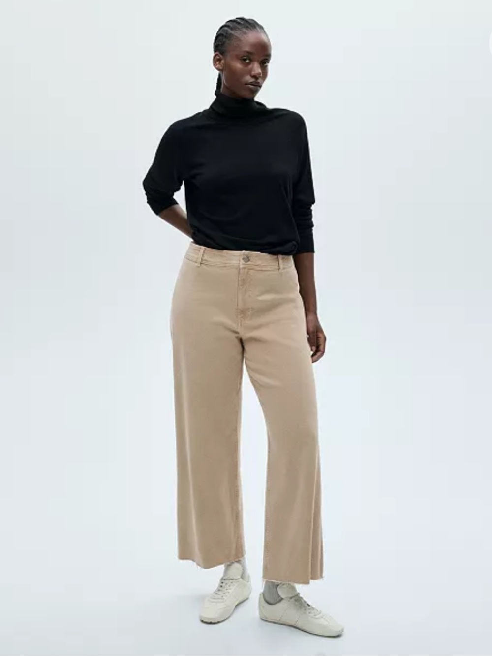 MANGO Catherine Culotte High-Rise Jeans in Sand Sz 6
